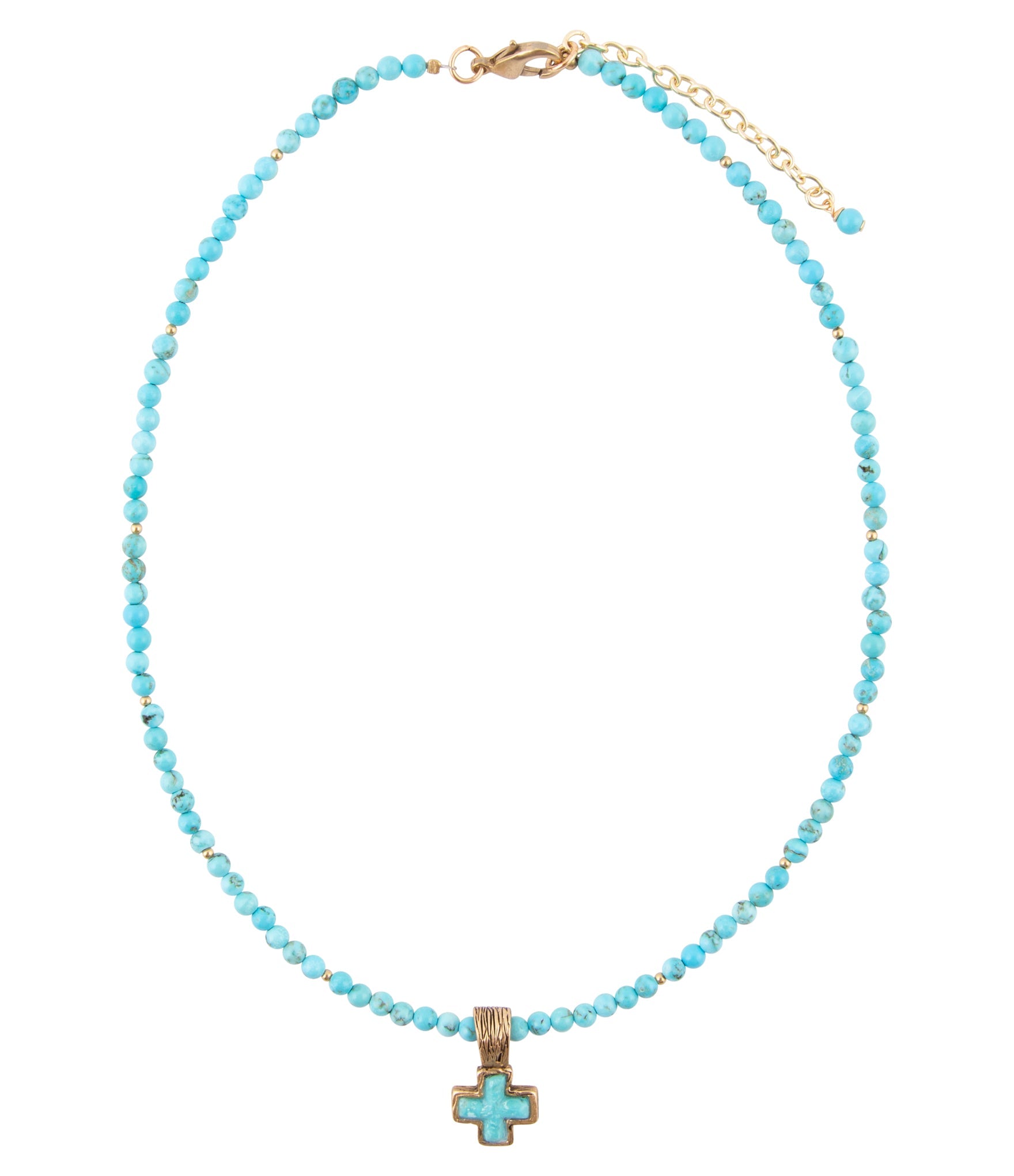 Blue Turquoise Cros Golden Pendant Necklace - Barse Jewelry
