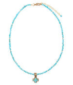Blue Turquoise Cros Golden Pendant Necklace - Barse Jewelry