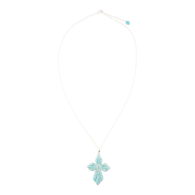 Blue Turquoise Cross Pendant Sterling Silver Necklace - Barse Jewelry