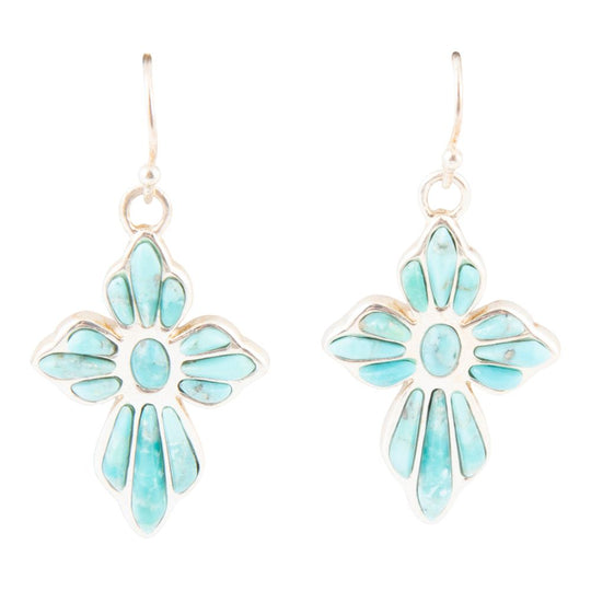 Blue Turquoise Cross Sterling Silver Drop Earrings