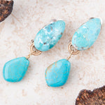 Blue Turquoise Double Golden Drop Clip Earring - Barse Jewelry