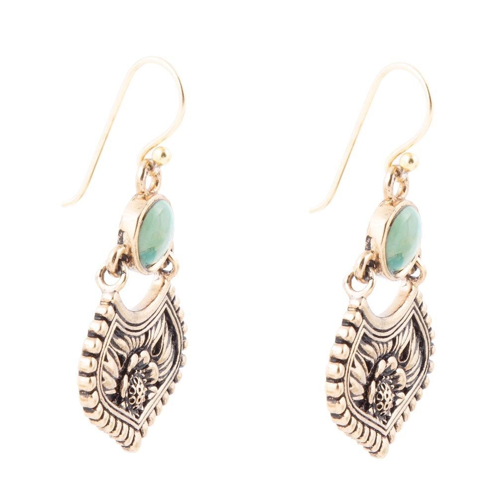 Blue Turquoise Flourish Golden Drop Earrings - Barse Jewelry