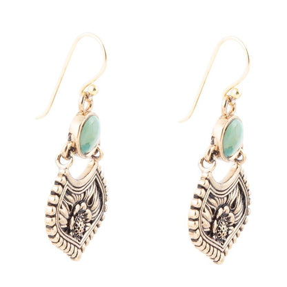 Blue Turquoise Flourish Golden Drop Earrings - Barse Jewelry