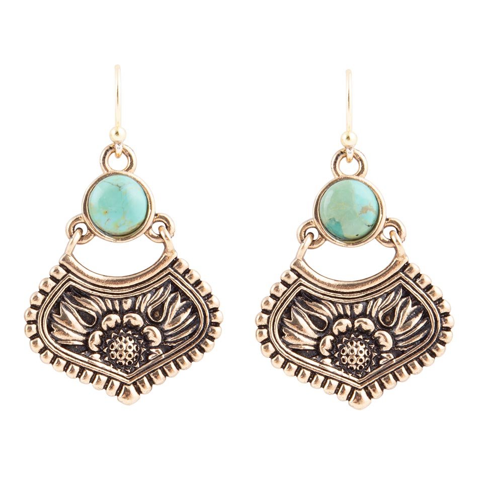 Blue Turquoise Flourish Golden Drop Earrings - Barse Jewelry