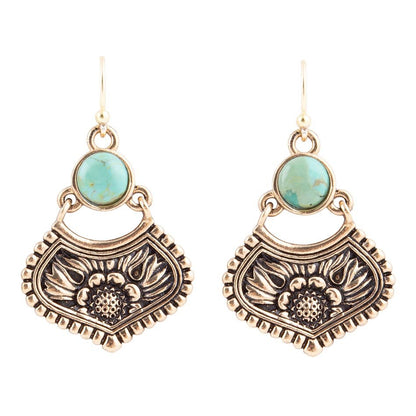 Blue Turquoise Flourish Golden Drop Earrings - Barse Jewelry