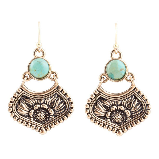 Blue Turquoise Flourish Golden Drop Earrings