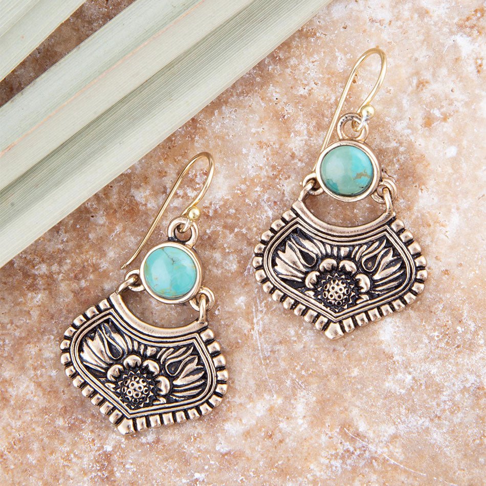 Blue Turquoise Flourish Golden Drop Earrings - Barse Jewelry