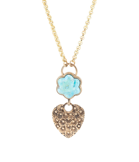 Blue Turquoise Flower Golden Necklace