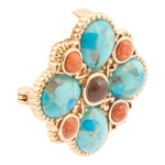 Blue Turquoise Golden Brooch Pin and Pendant - Barse Jewelry