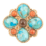Blue Turquoise Golden Brooch Pin and Pendant - Barse Jewelry