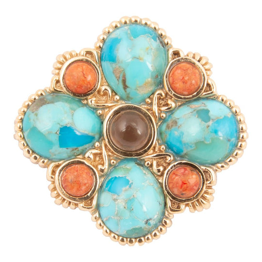 Blue Turquoise Golden Brooch Pin and Pendant