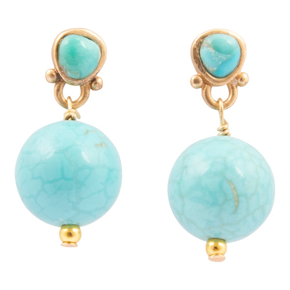 Blue Turquoise Golden Drop Post Earrings - Barse Jewelry