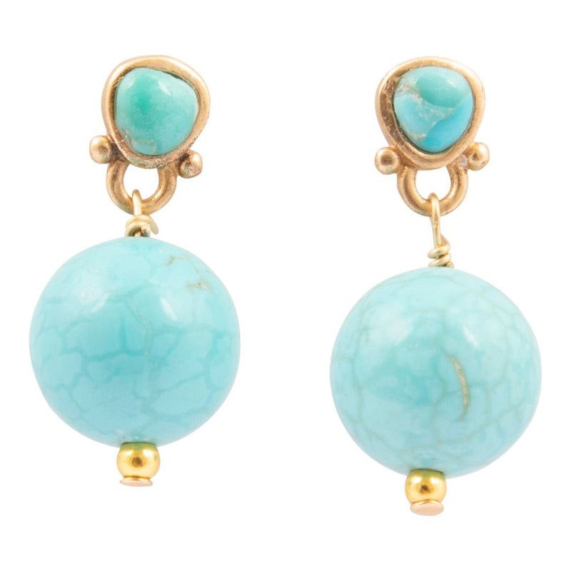Blue Turquoise Golden Drop Post Earrings - Barse Jewelry