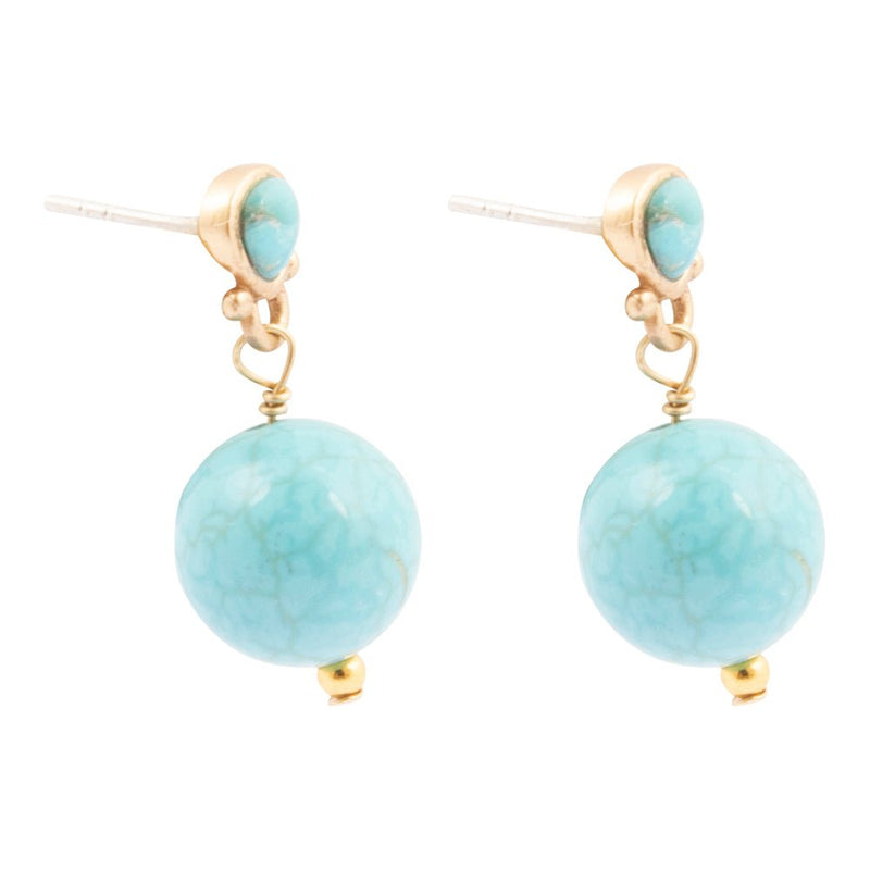 Blue Turquoise Golden Drop Post Earrings - Barse Jewelry