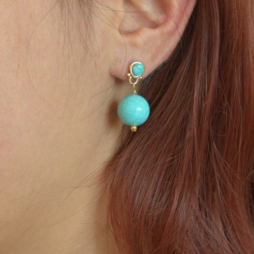 Blue Turquoise Golden Drop Post Earrings - Barse Jewelry