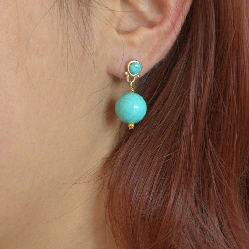 Blue Turquoise Golden Drop Post Earrings - Barse Jewelry