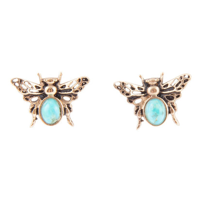 Blue Turquoise Golden Honey Bee Earrings - Barse Jewelry