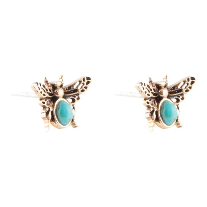 Blue Turquoise Golden Honey Bee Earrings - Barse Jewelry
