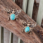 Blue Turquoise Golden Honey Bee Earrings - Barse Jewelry