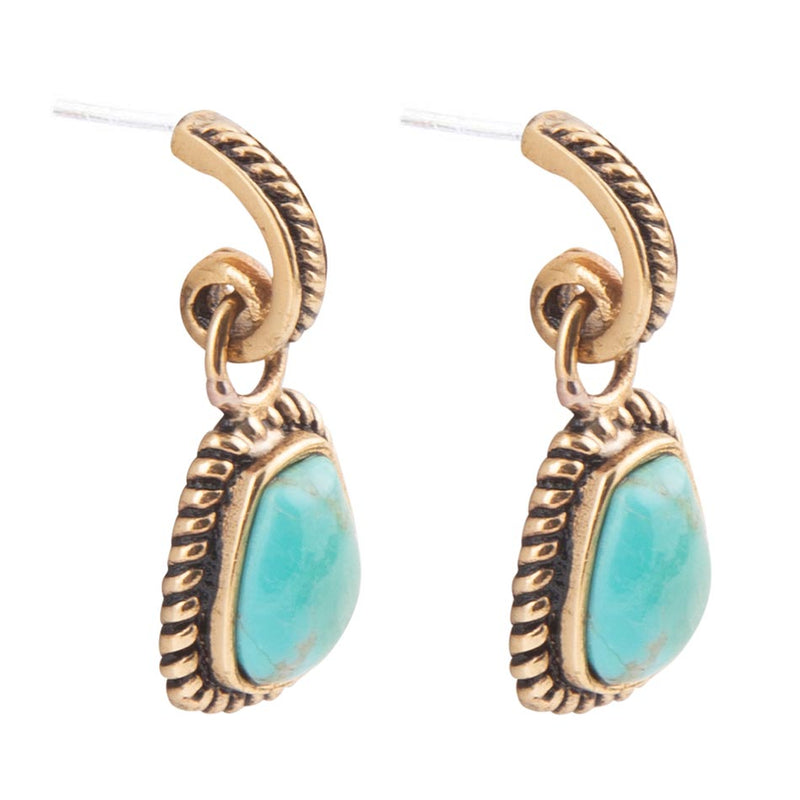Blue Turquoise Golden Roped Earrings - Barse Jewelry