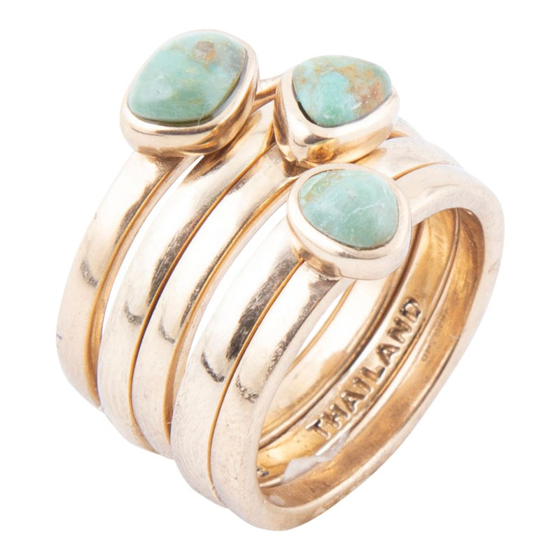 Blue Turquoise Golden Stacking Ring Set - Barse Jewelry