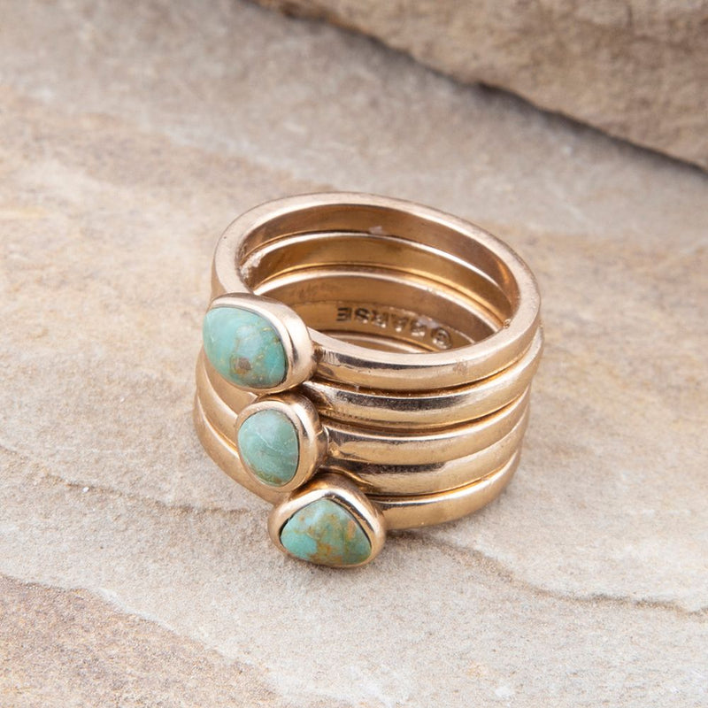 Blue Turquoise Golden Stacking Ring Set - Barse Jewelry