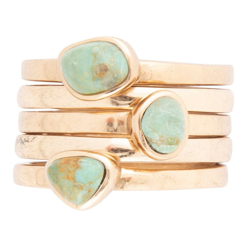 Blue Turquoise Golden Stacking Ring Set - Barse Jewelry