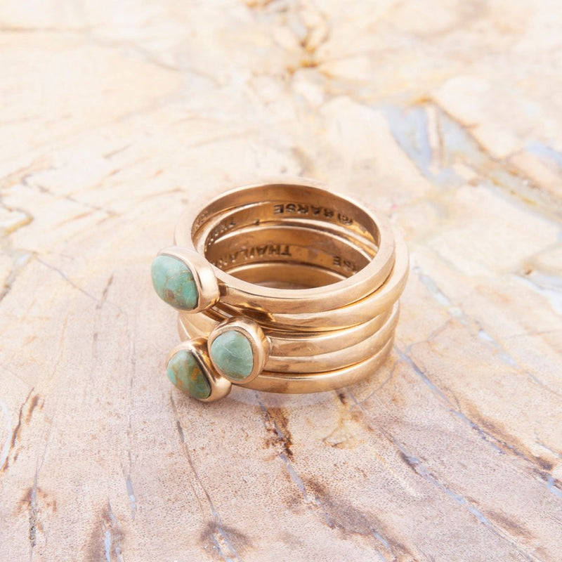 Blue Turquoise Golden Stacking Ring Set - Barse Jewelry