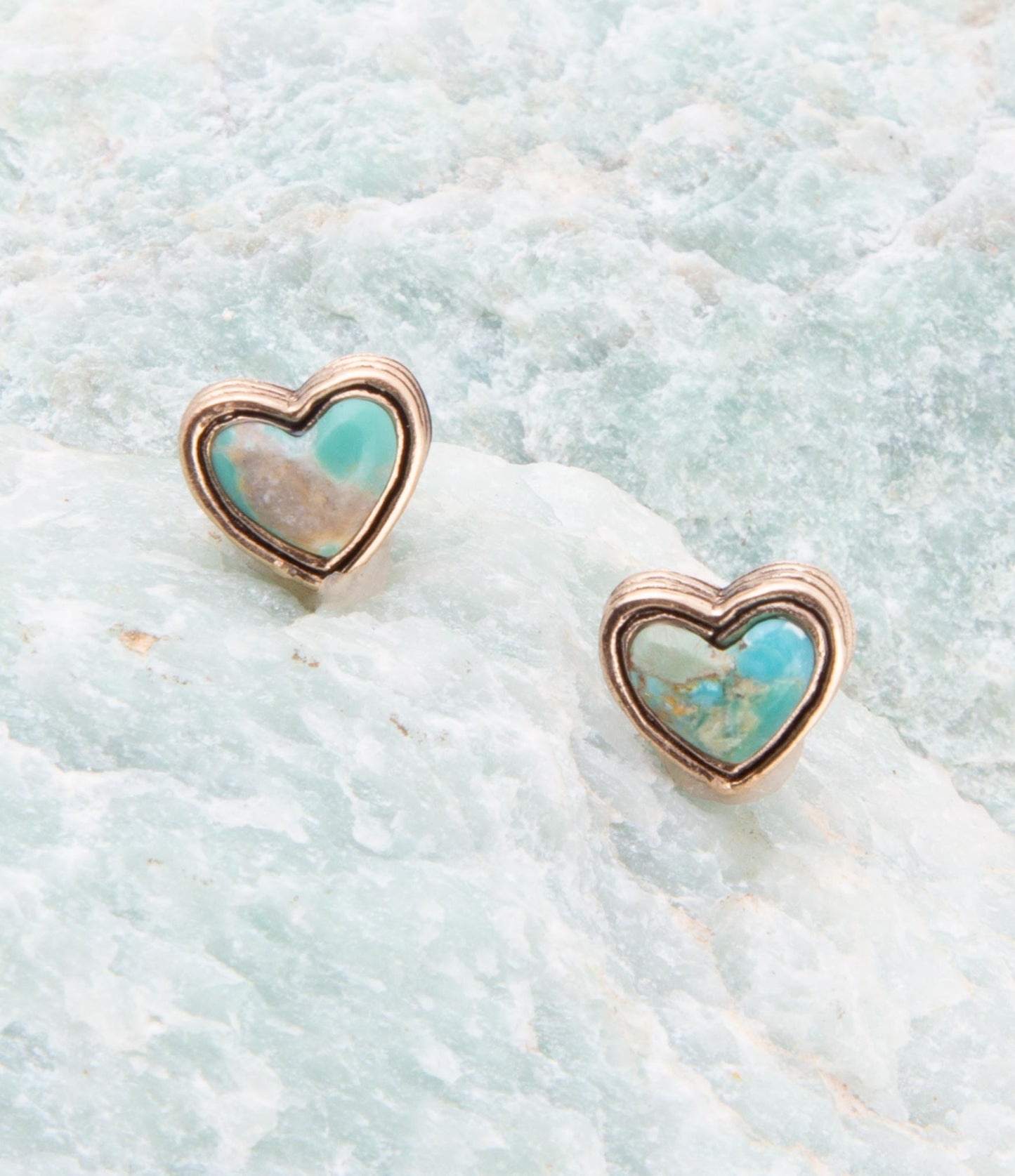 Blue Turquoise Golden Stud Earrings - Barse Jewelry