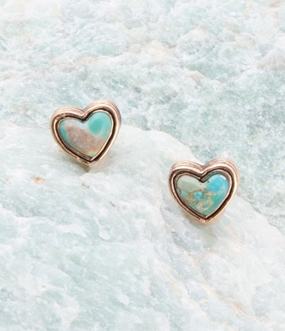Blue Turquoise Golden Stud Earrings - Barse Jewelry