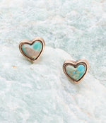 Blue Turquoise Golden Stud Earrings - Barse Jewelry