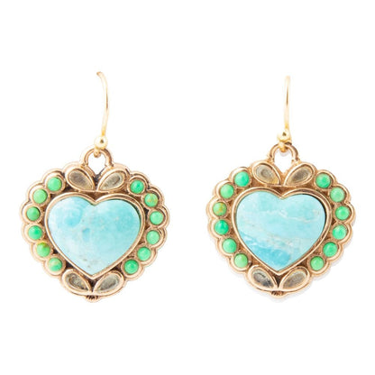 Blue Turquoise Heart Golden Drop Earrings - Barse Jewelry