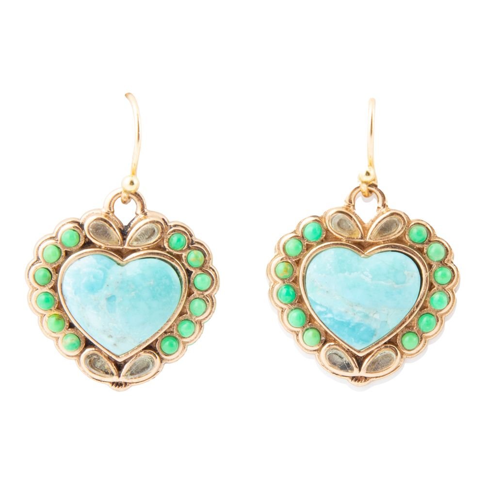 Blue Turquoise Heart Golden Drop Earrings - Barse Jewelry