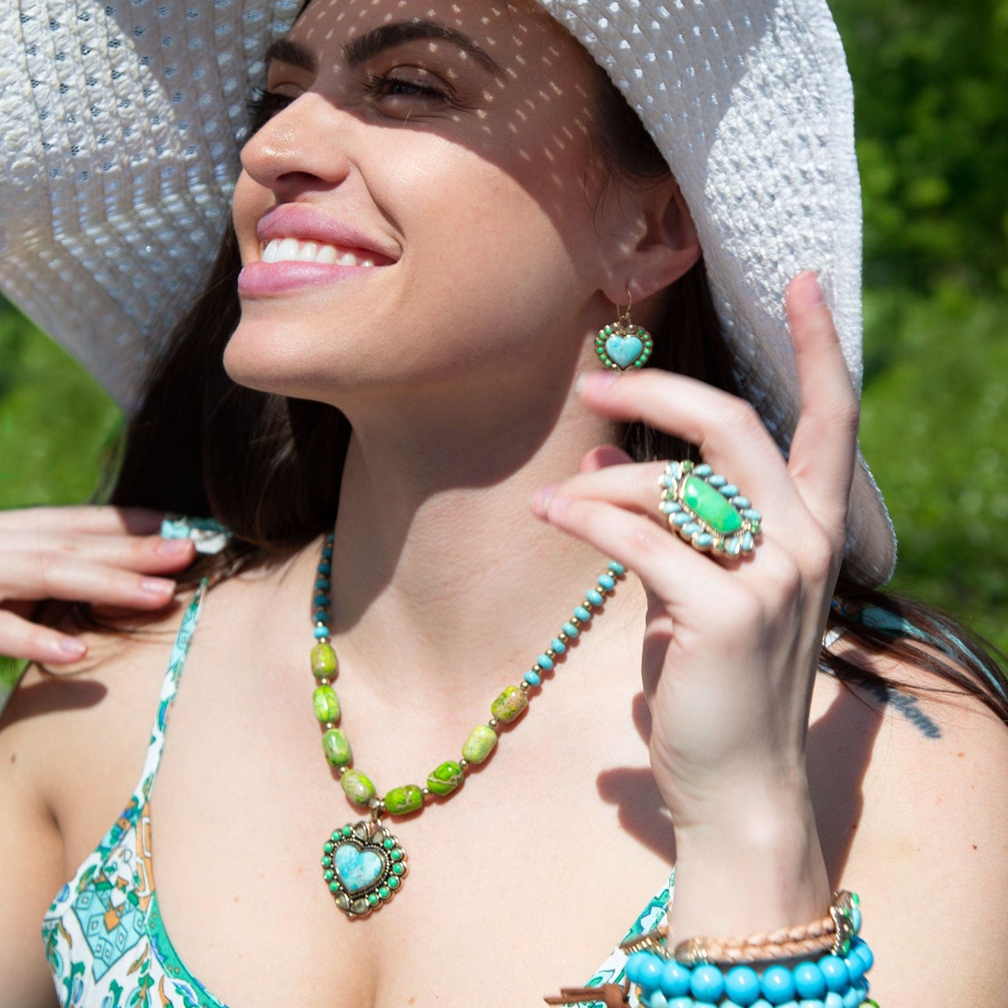 Blue Turquoise Heart Golden Drop Earrings - Barse Jewelry