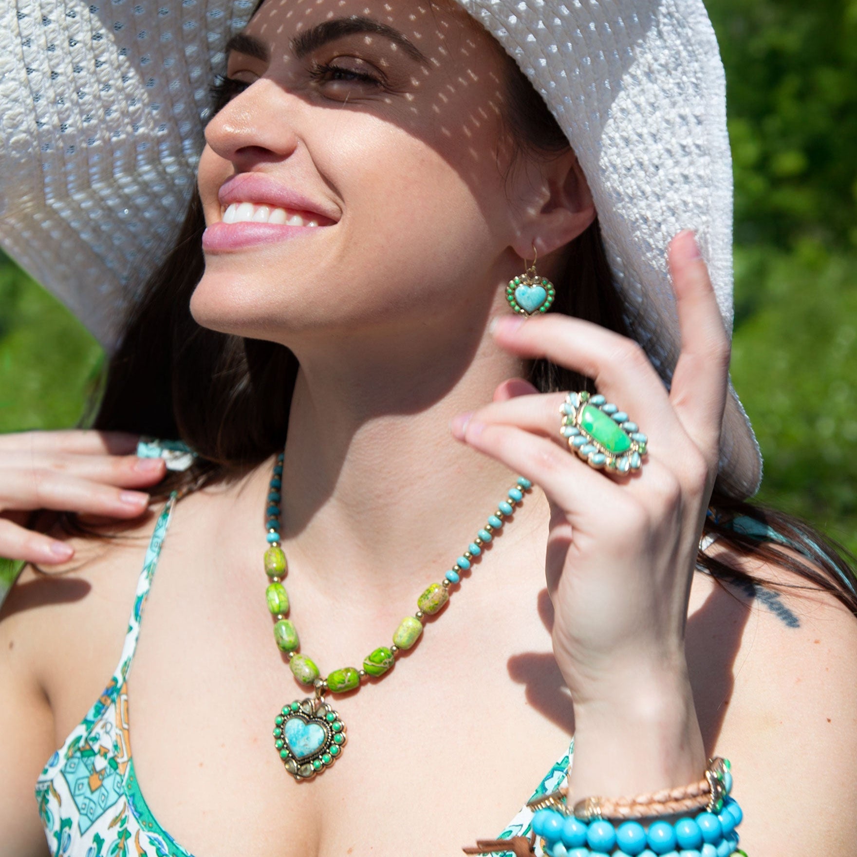 Blue Turquoise Heart Golden Drop Earrings - Barse Jewelry