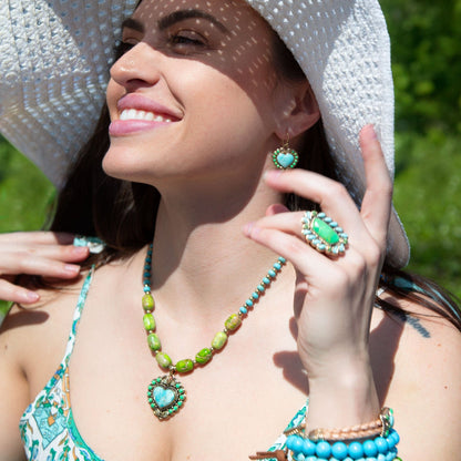 Blue Turquoise Heart Golden Drop Earrings - Barse Jewelry