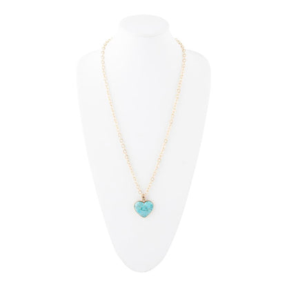 Blue Turquoise Heart Pendant Golden Necklace - Barse Jewelry