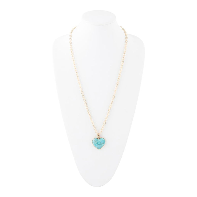 Blue Turquoise Heart Pendant Golden Necklace - Barse Jewelry