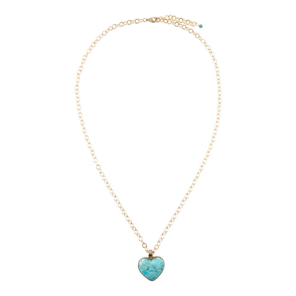 Blue Turquoise Heart Pendant Golden Necklace - Barse Jewelry