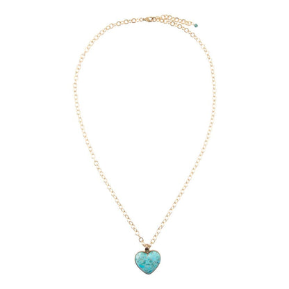 Blue Turquoise Heart Pendant Golden Necklace - Barse Jewelry
