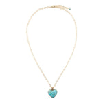 Blue Turquoise Heart Pendant Golden Necklace - Barse Jewelry