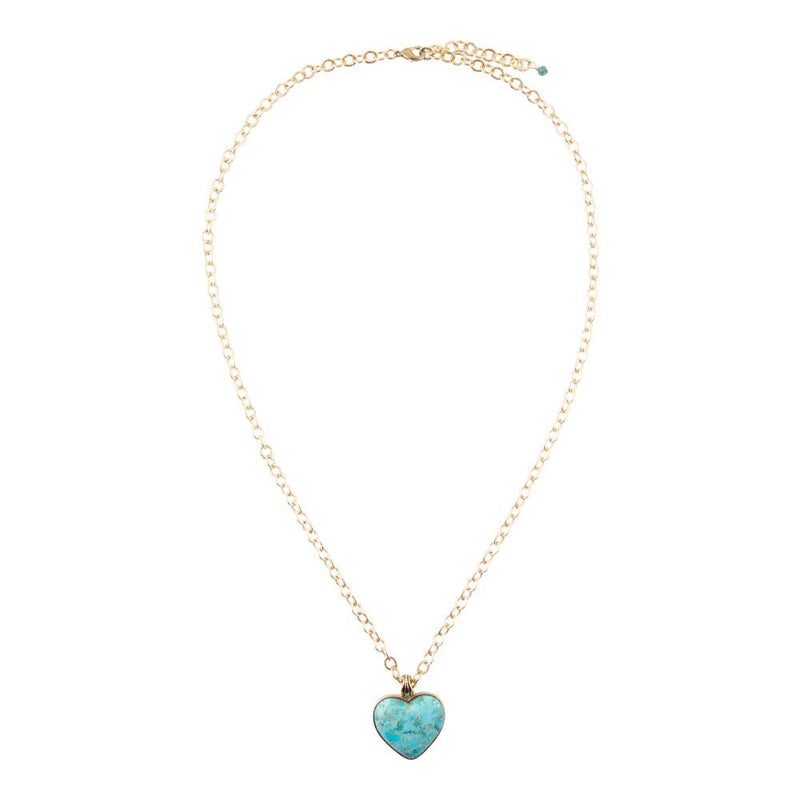 Blue Turquoise Heart Pendant Golden Necklace - Barse Jewelry