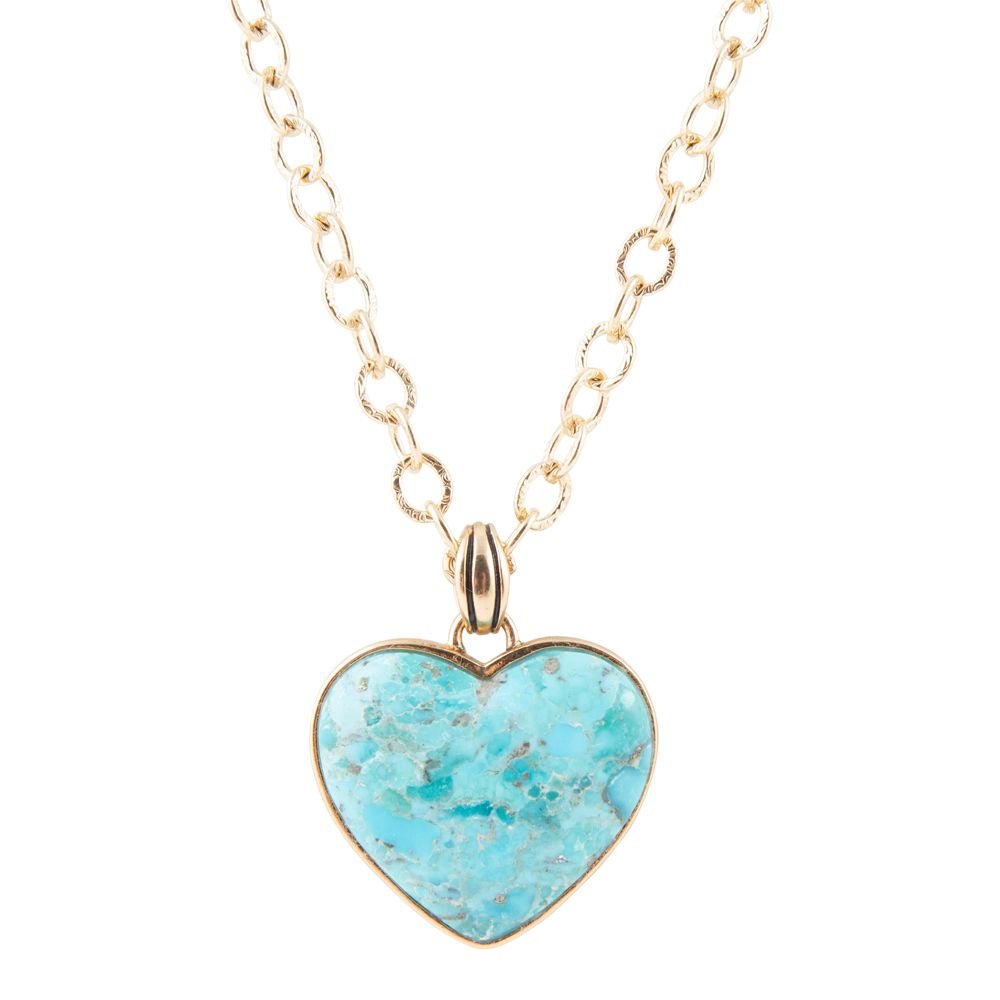 Blue Turquoise Heart Pendant Golden Necklace - Barse Jewelry