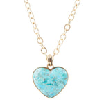 Blue Turquoise Heart Pendant Golden Necklace - Barse Jewelry