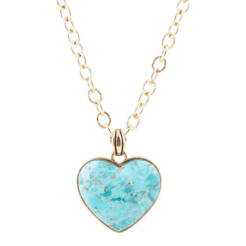 Blue Turquoise Heart Pendant Golden Necklace - Barse Jewelry