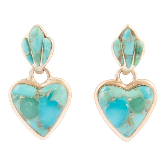 Blue Turquoise Heart Sterling Silver Drop Post Earrings