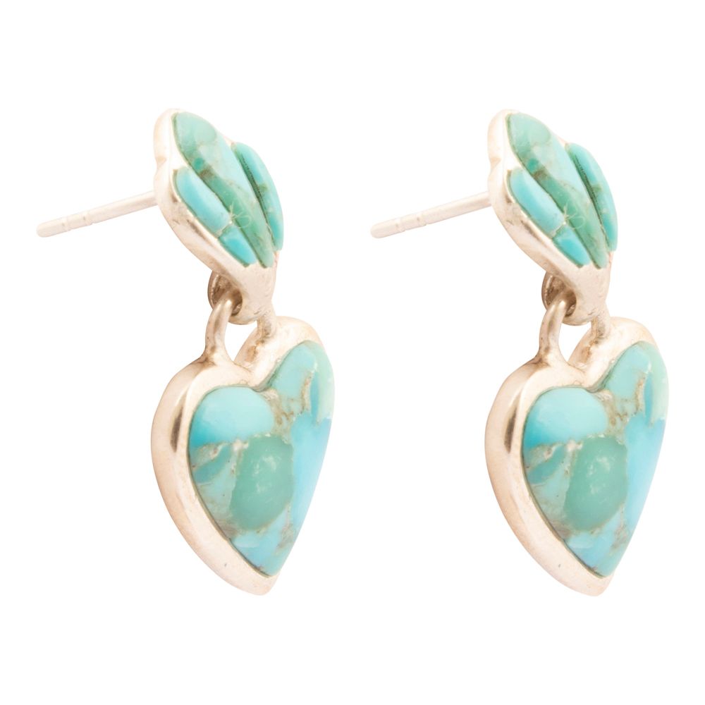 Blue Turquoise Heart Silver Drop Post Earrings