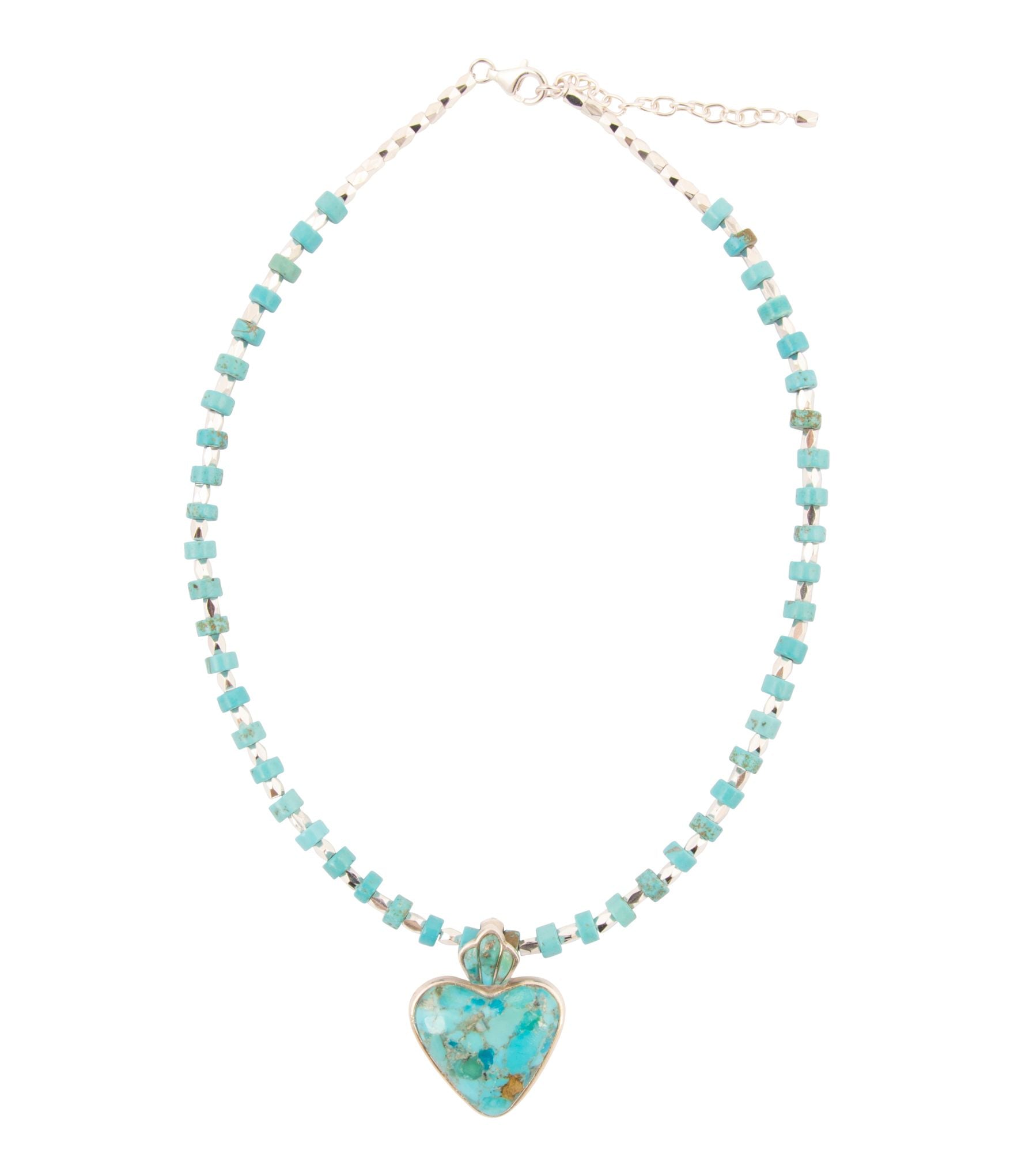 Blue Turquoise Heart Sterling Silver Pendant Necklace - Barse Jewelry
