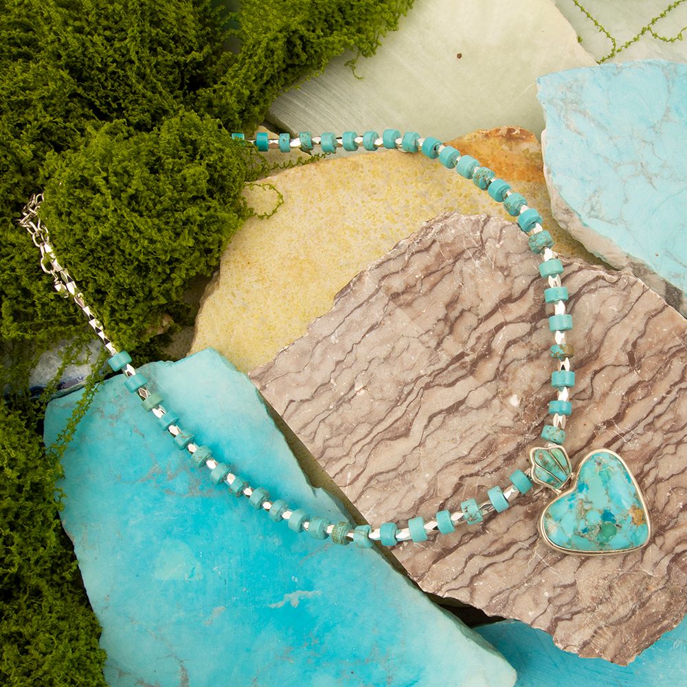 Blue Turquoise Heart Sterling Silver Pendant Necklace - Barse Jewelry