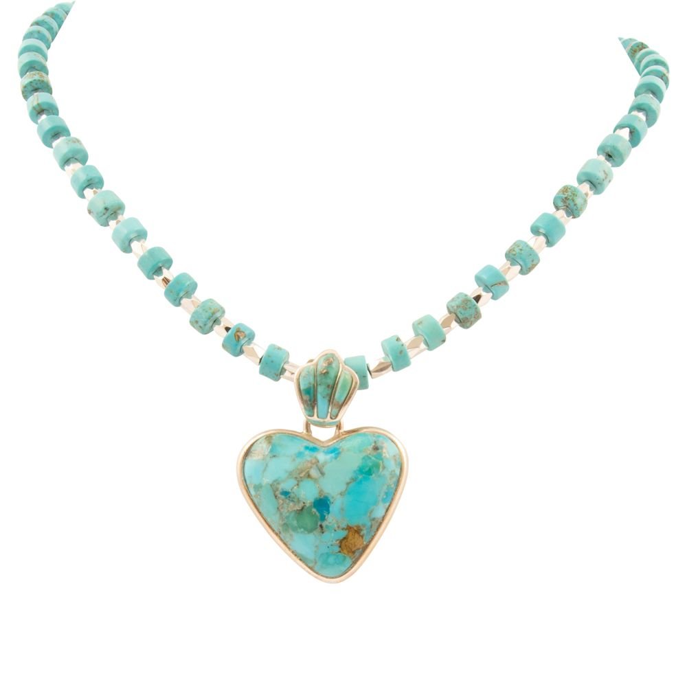 Blue Turquoise Heart Sterling Silver Pendant Necklace - Barse Jewelry